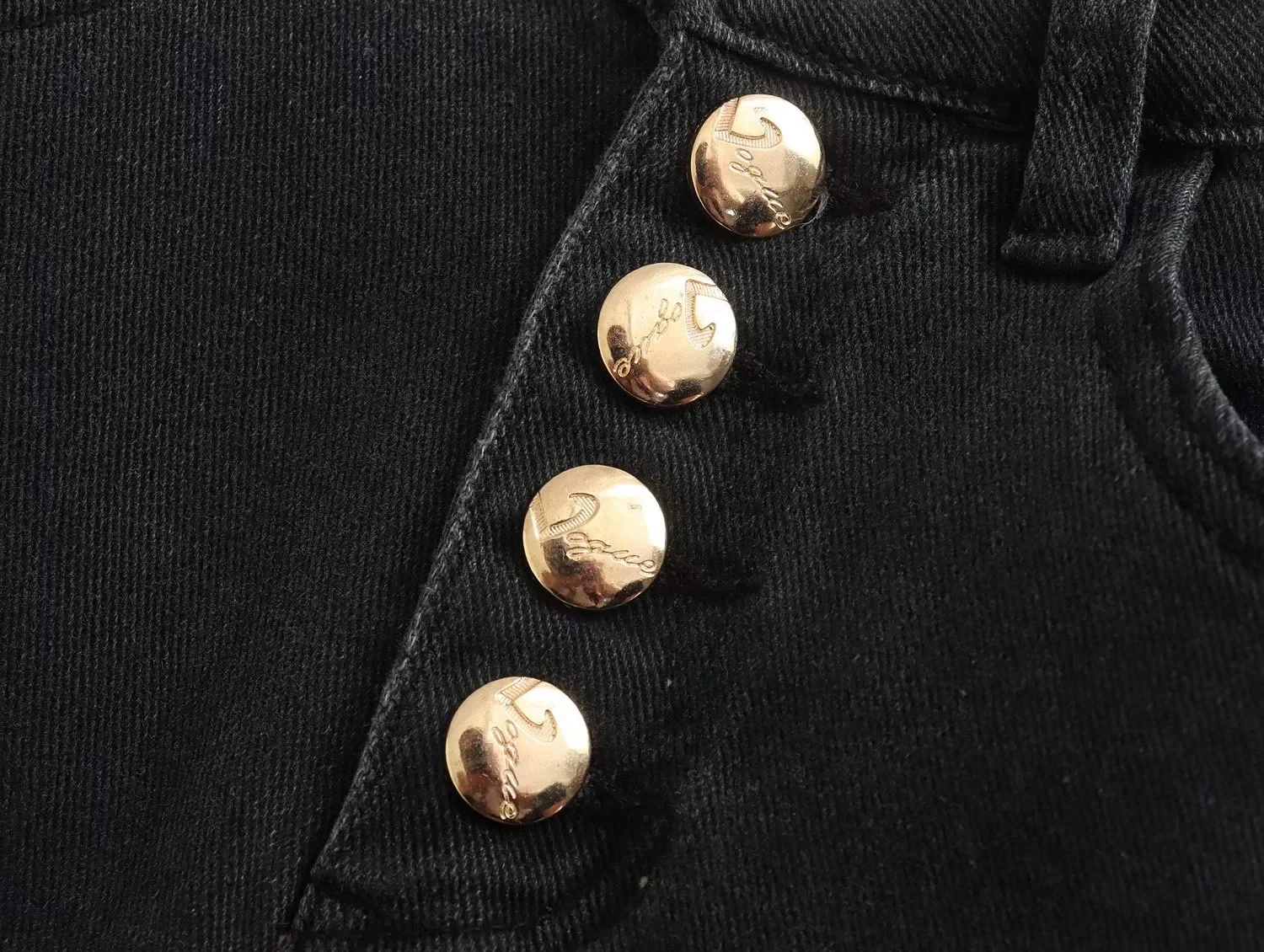 Jenny&Dave England Style High Street Retro Gold Buttons Skinny Single Breasted High Waist Flare Jean Women