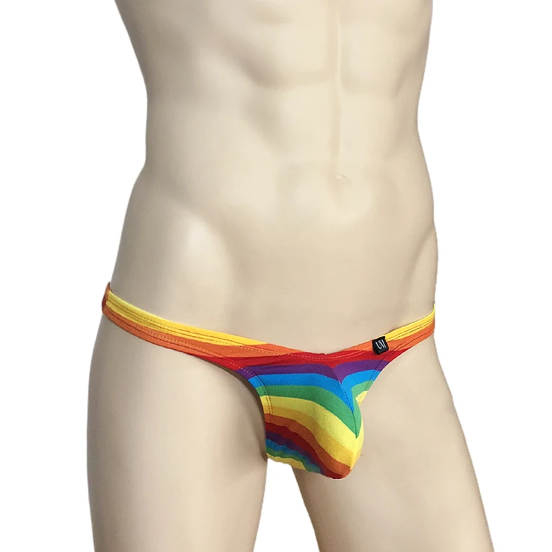 

Low-rise Men's Rainbow stripe Thongs men's underwear cotton mens thong t-back printing undies