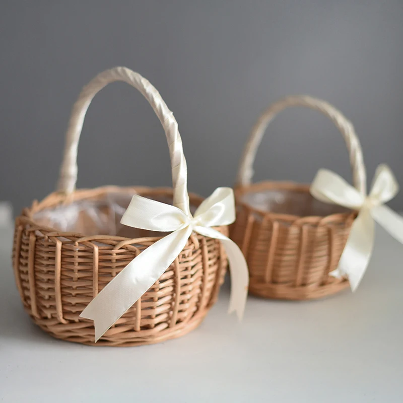 Плетеная корзина для цветов ручной работы с ручкой плетеная мелочей девочек и