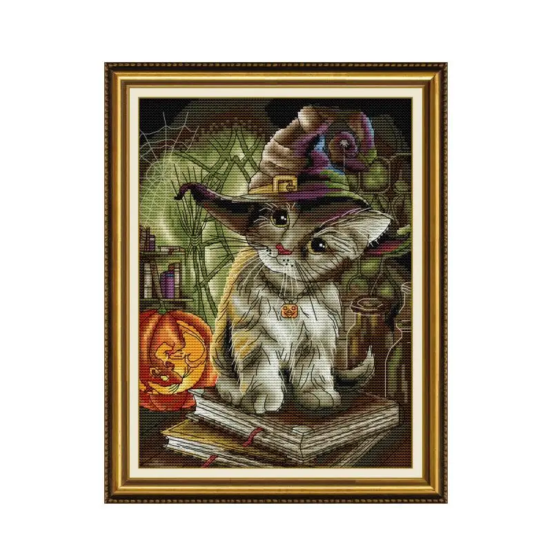 

Joy Sunday Cat Magician Counted 11ct 14ct Cross Stitch Sits DIY Set DMC Chinese Cross-stitch Embroidery Needlework Home Deco