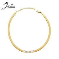 joolim jewelry wholesale waterproof charm blade chain connects square zircon necklace sets stainless steel jewelry