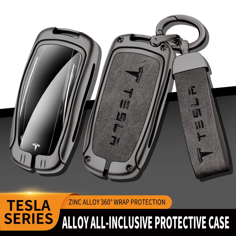 

Brand New Zinc Alloy+Leather+TPU Car Remote Key Bag Key Chain 2019-2022 For Tesla Model 3 Model Y Model S Model X Accessories