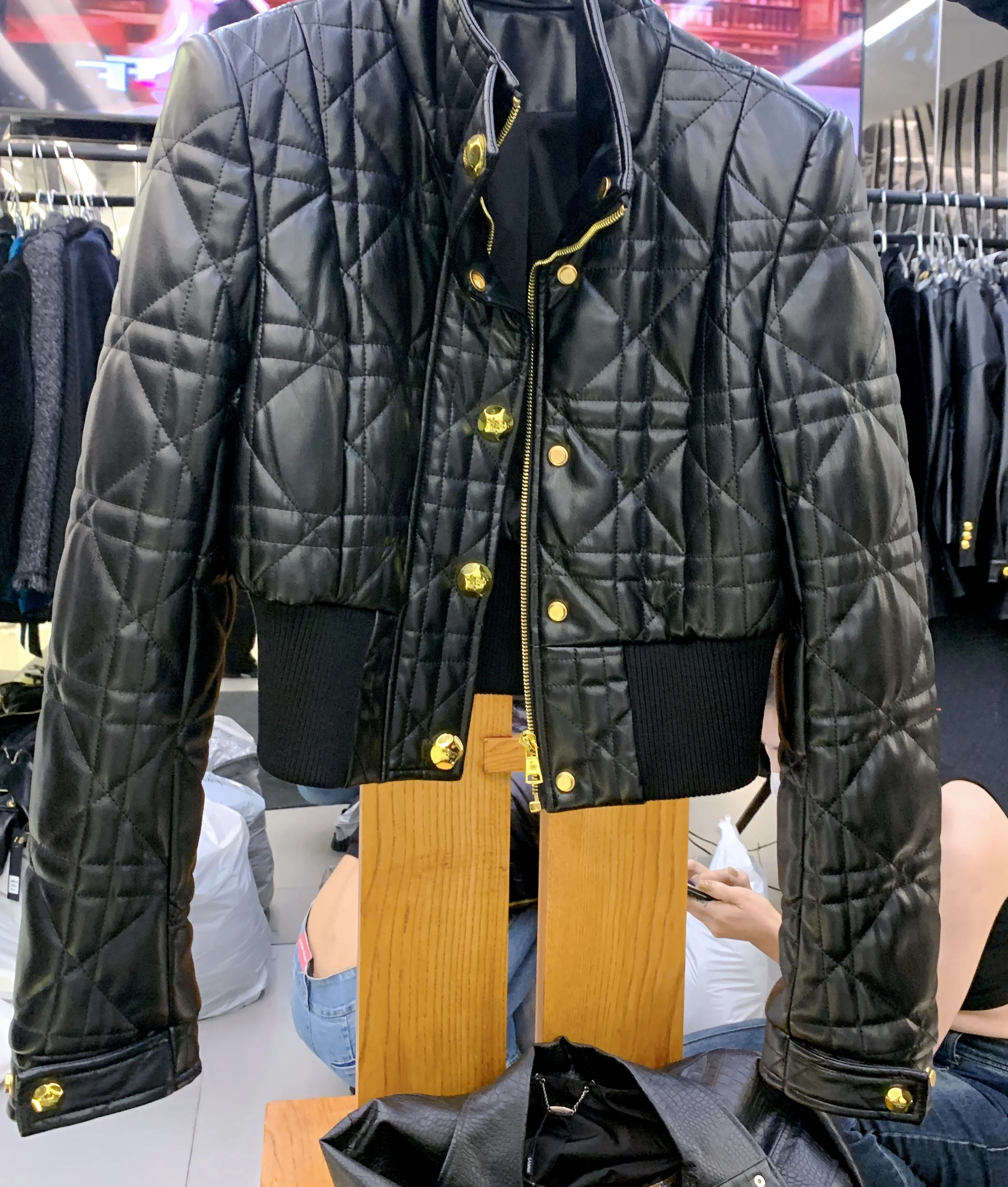 Winter Clothes Women 2022 Fashion Coats PU Leather Cotton Padded Jacket Plaid Stand Collar Short Zipper Faux Leather Jackets