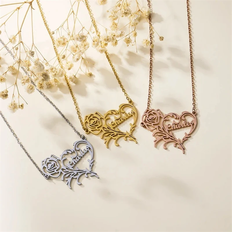 

Индивидуальное ожерелье из нержавеющей стали с именем и сердцем розы для женщин и девушек золотое ожерелье-чокер с персонализированными буквами Подарочные ювелирные изделия
