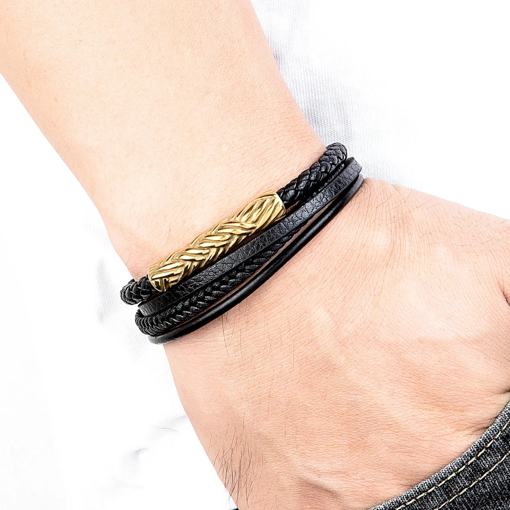 Классический мужской кожаный браслет XQNI ручная работа многослойный
