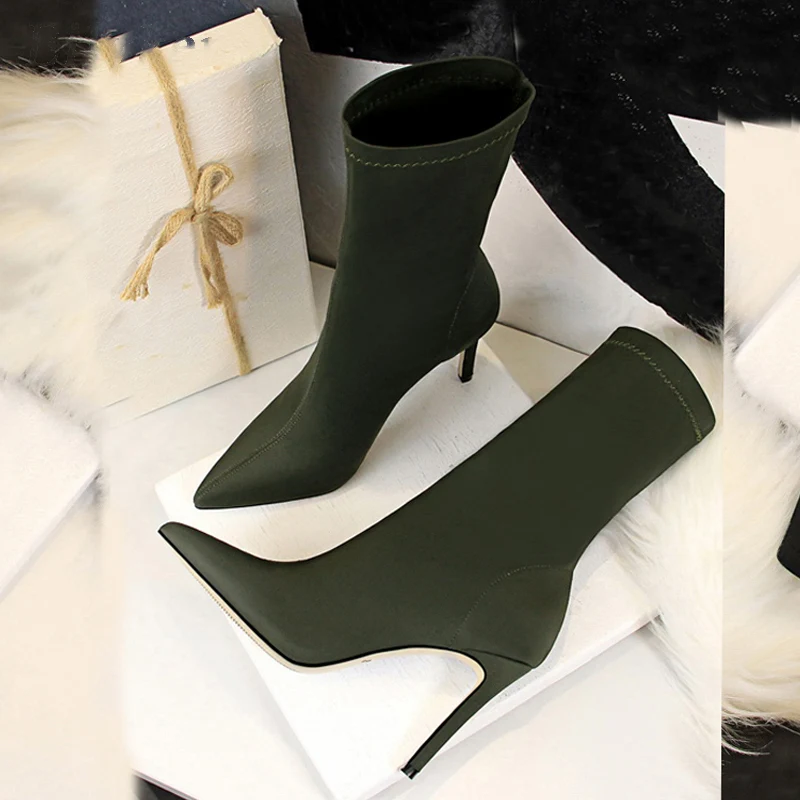 

Winter Shoes Women Ankle Boots Autumn Sock Boots Fetish High Heels Boots Stretch Fabric Beige Stiletto Boots Women Shoes 34-43