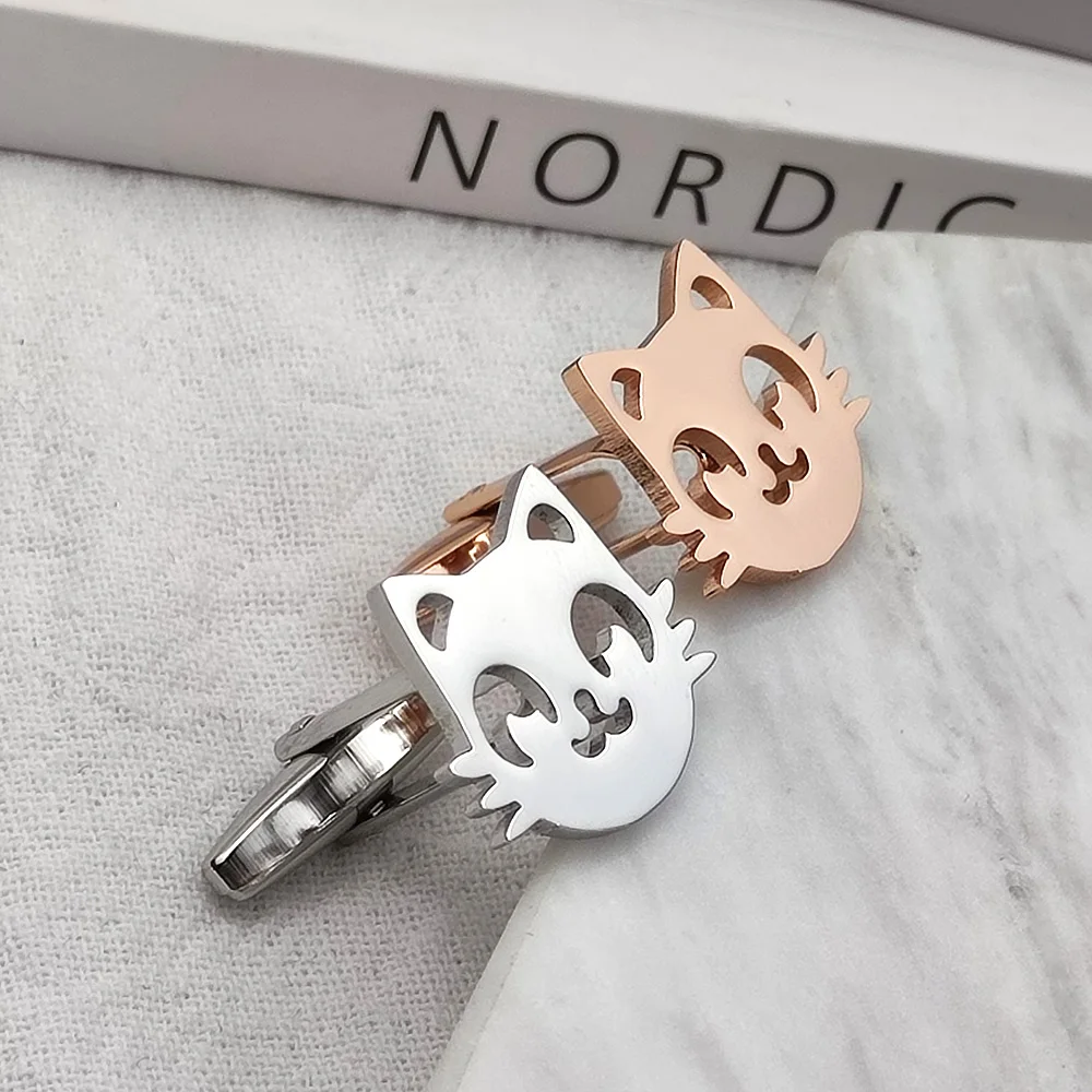 Cute Kitten Men Women's Cufflinks Small Animal Stainless Steel Shirt Cufflinks Accessories Neutral Jewelry Wholesale