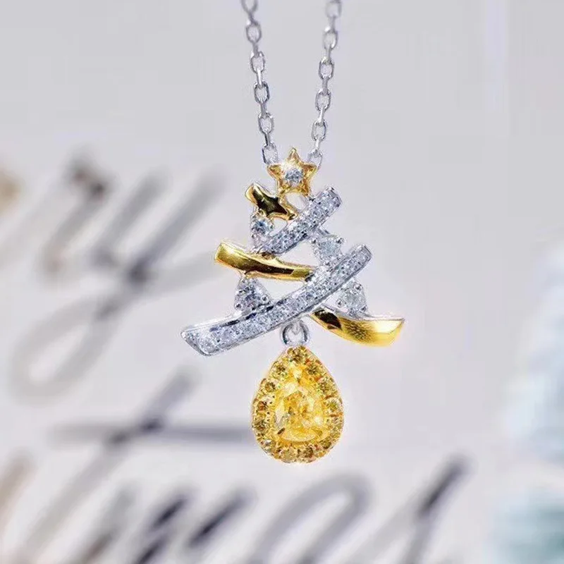 

New Christmas Tree Warm Female Pendant S925 Silver 45cm Neckalce Yellow topaz Diamond Clavicle Pendant Silver 925 Jewelry Women