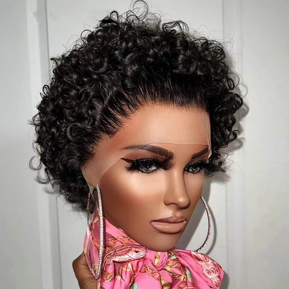

Парик для волос Foruiya's Hair Shop, Бразильские короткие вьющиеся волосы для женщин, 13X1, кружевной, предварительно выщипанный, с глубокой волной спе...