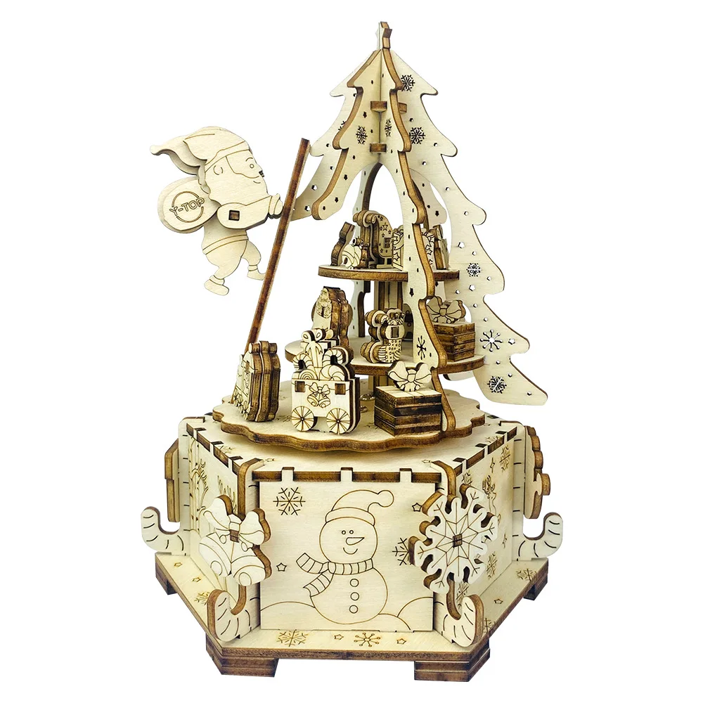 

3D Новая креативная Рождественская Музыкальная шкатулка деревянная трехмерная головоломка модель Набор Обучающие игрушки ручной работы DIY подарок