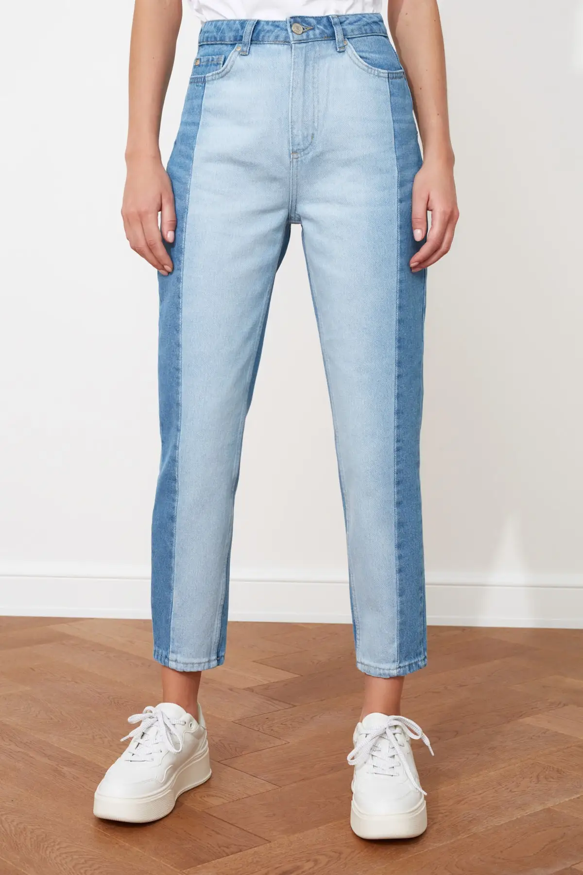 

Blocky Light Blue High Waist Jean Mom Women Jeans 2021