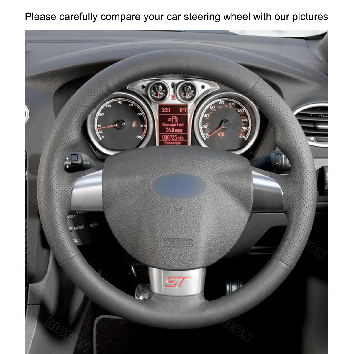 Фото Кожаный чехол на руль Bioeon для Ford Focus MK2 ST 2005-2011 / Focus RS 2009-2011 №2
