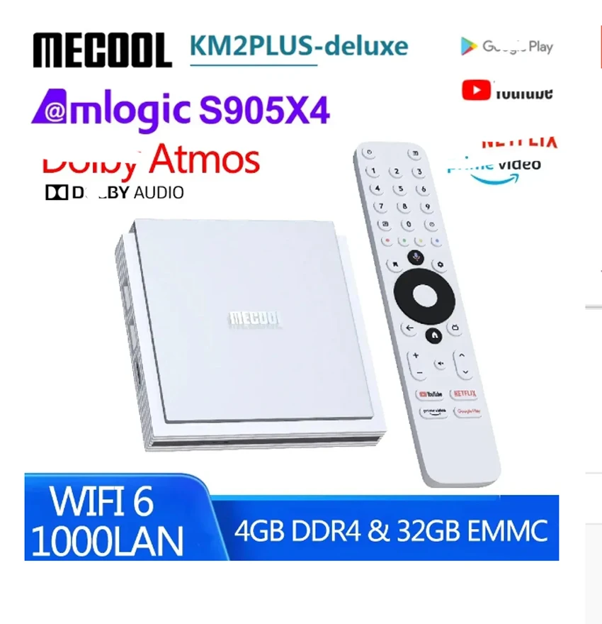 Приставка Смарт-ТВ Mecool KM2 Plus Deluxe S905X4 Android 11 4 + 32 ГБ LAN 1000 м