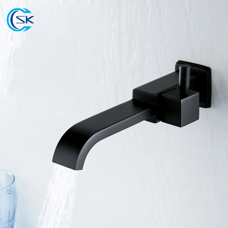 

Wall Mounted Bathroom Sink Faucets WashBasin Faucet Black Bath Toilet Mop Pool Faucet Outdoor Garden Taps Brass Single Cold Tap