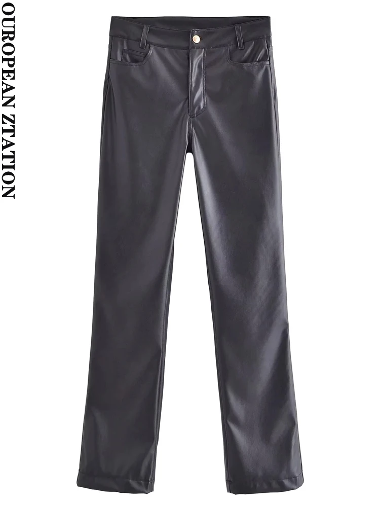 

Женские прямые кожаные брюки PAILETE, винтажные брюки из искусственной кожи с высокой талией, на молнии, 2022