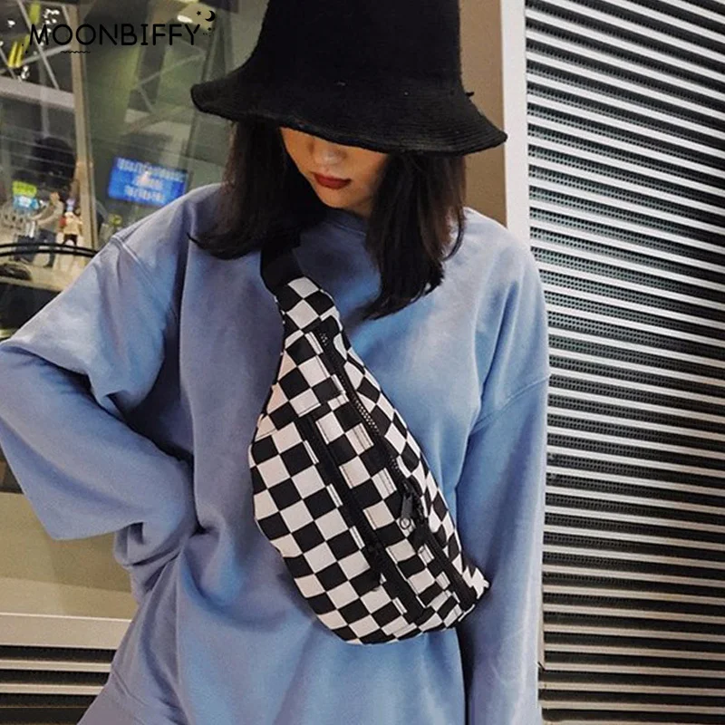 

Нейлоновая клетчатая поясная сумка для женщин, вместительные бананки, дамские удобные нагрудные сумочки на ремне через плечо, бананка