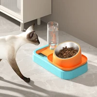 pet cat feeder bowl 3 in 1 spill proof stainless steel dog cat food bowl with automatic water dispenser pet slow feeder bowl