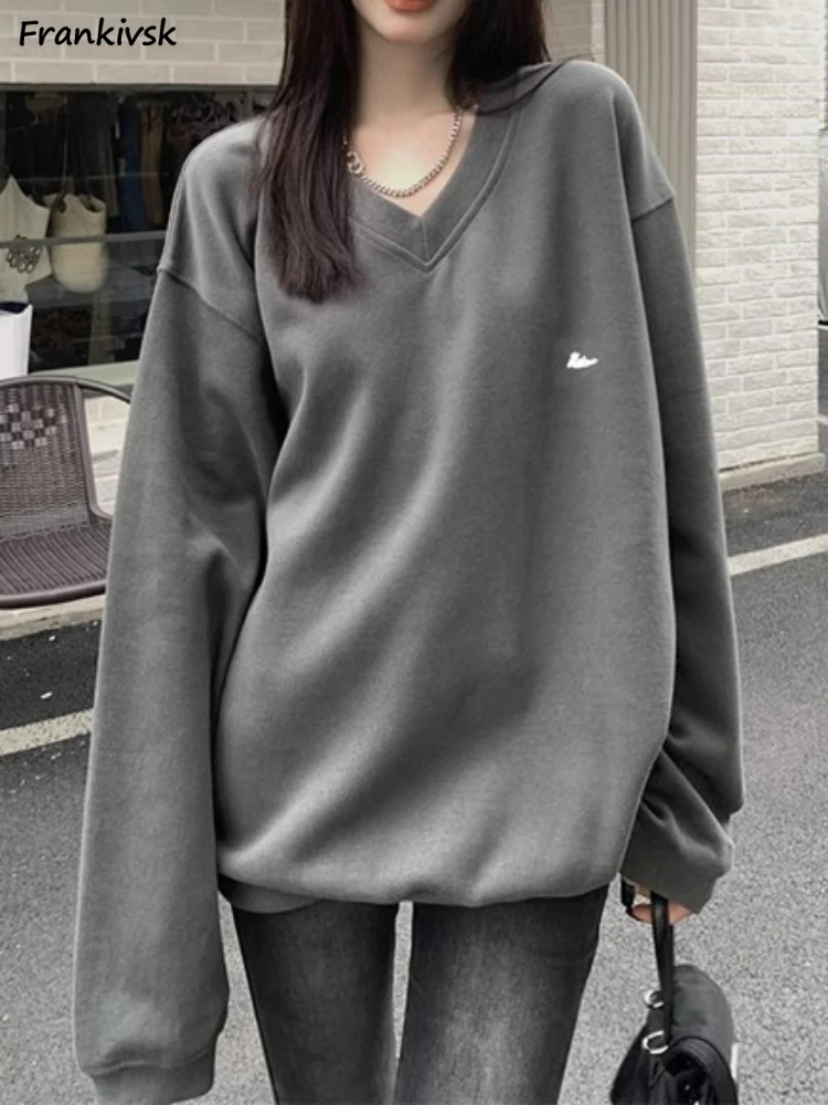 

Свитшот женский узорчатый классический уютный в стиле ретро с V-образным вырезом модная простая уличная одежда универсальный осенний нежный стильный шик в американском стиле