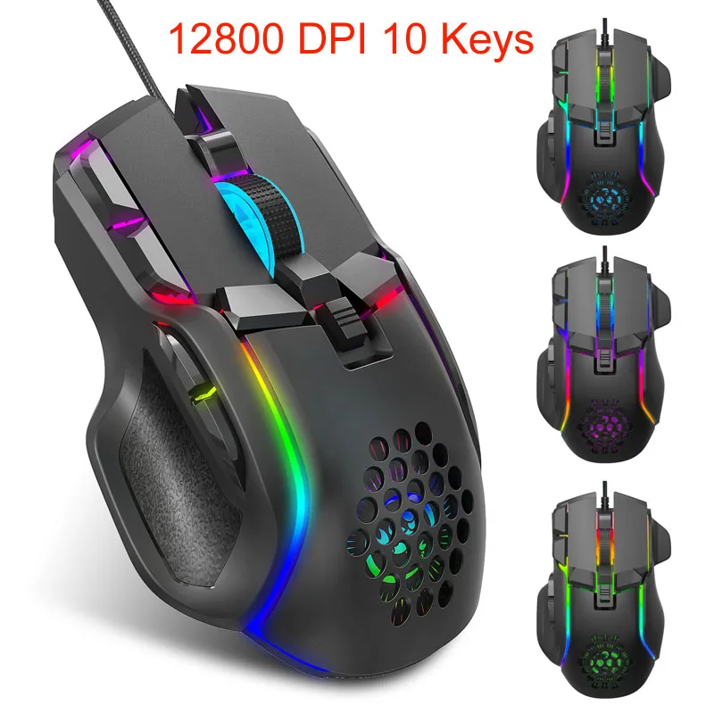 

New Wired Game E-sports Mouse Macro Programming RGB Light 12800 DPI 10 Key Adjustable Mechanical Mouse For Laptop PC