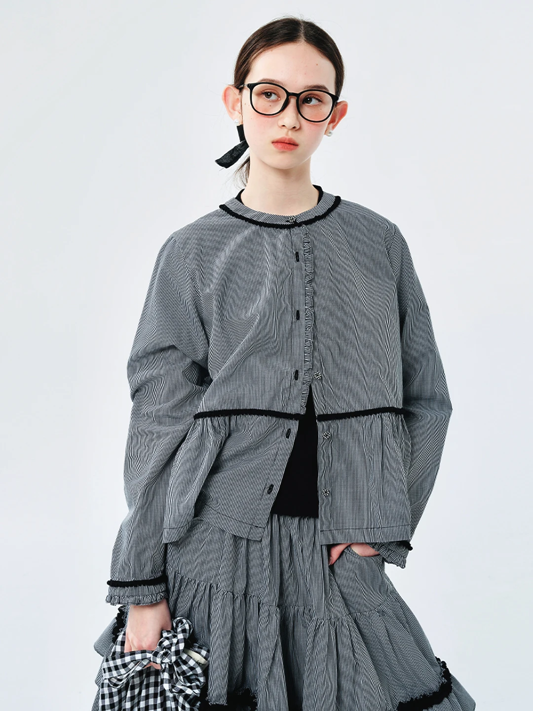 Imakokoni новинка весны 2024 нейлоновая клетчатая рубашка с длинным рукавом Женский
