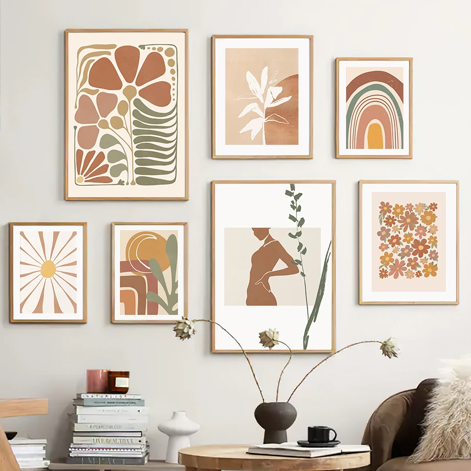 Абстрактная Минималистичная Цветочная Радужная форма настенная Картина на