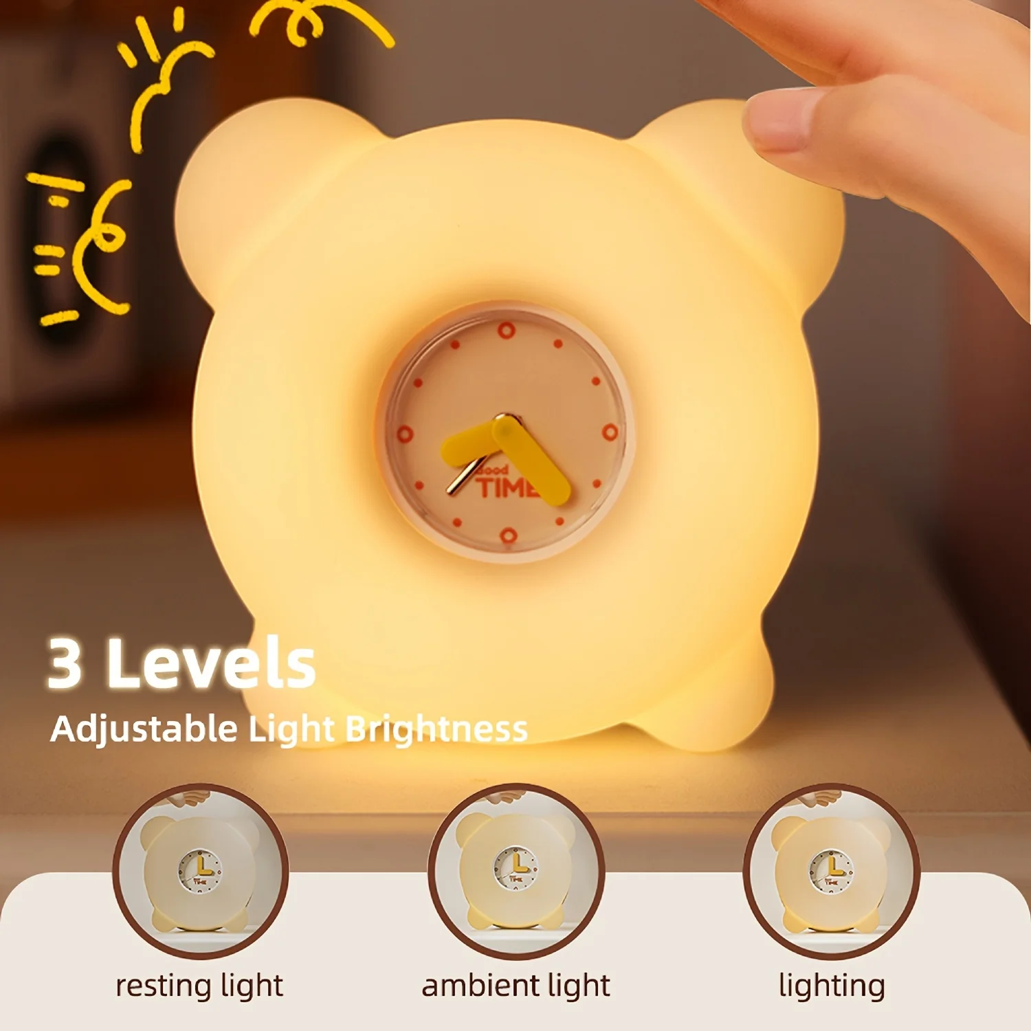 Милый Силиконовый Будильник С USB-зарядкой Яркая Лампа-будильник Трехуровневое