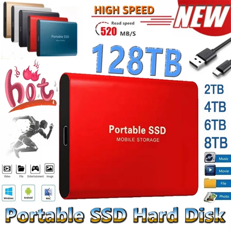 

HOT Portable SSD Type-C USB 3.1 2TB 4TB 6TB 16TB SSD Hard Drive 2TB External SSD M.2 for Laptop Desktop SSD Flash Memory Disk