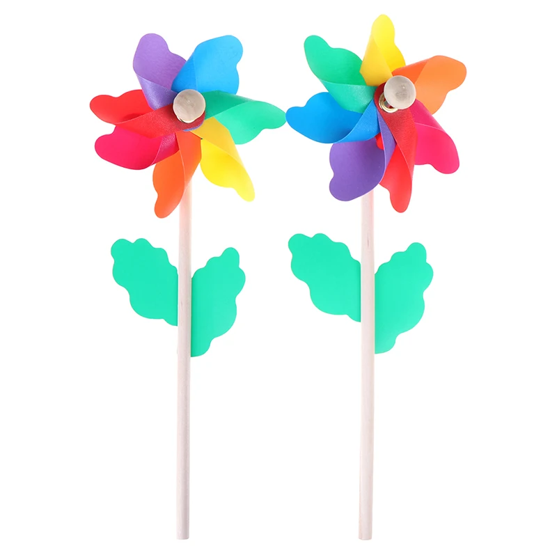 

Colorful wood windmill garden party 7 leaves wind spinner ornament kids toys