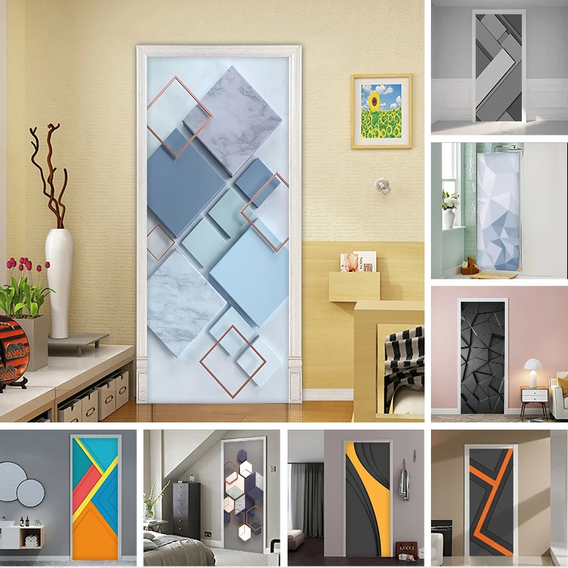 

Custom stickers modern geometric pattern renovation door sticker PVC self-adhesive home decoration 3D wallpaperaesthetic Room De