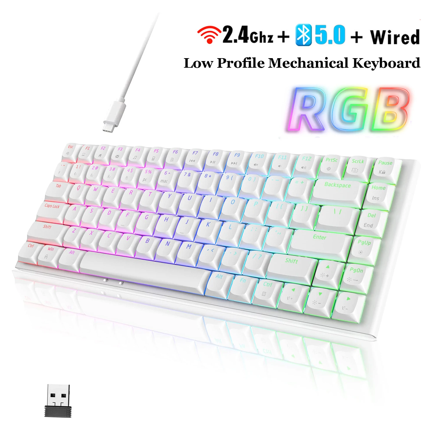 

Womier 84 Keys Low Profile Mechanical Keyboard RGB Backlit 75% Layout Gaming Keyboard 3 Modes 2.4G Type-C Bluetooth for PC