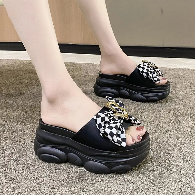 

Summer Bow-knot Wedges Heel Women Slippers Platform Peep Toe Height Increasing Slides Sexy Ladies Shoes Zapatos De Mujer