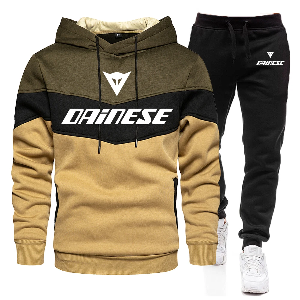 

New Arrival Patchwork Men's Hoodies Sweatshirt+Sweatpants Suit 2022 Winter Thickening Sportswear Sets Tracksuit Men Pullover Set