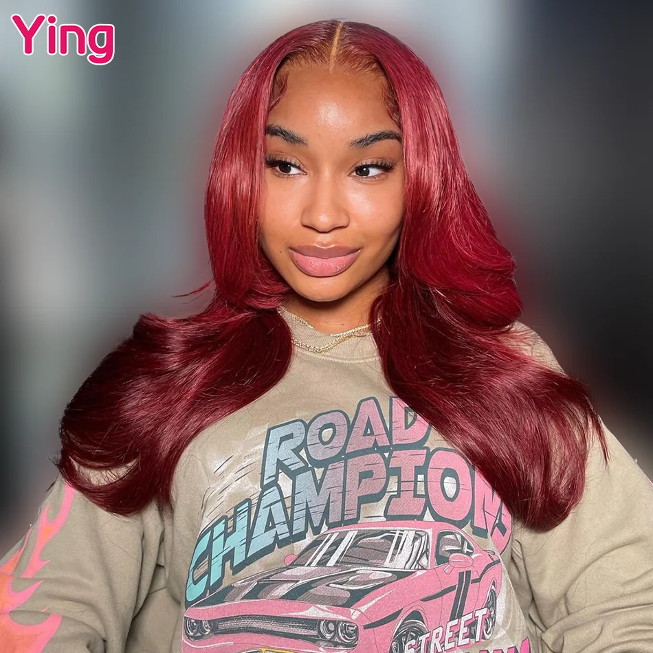 Ying Hair 30 Inch Dark Omber Red Colored 13x4 Lace Front Wig Human Hair 13x6 Lace Front Wig PrePlucked 5x5 Transparent Lace Wig