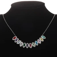 bohemia water drop colorful crystal pendant necklace for women stainless steel birthstone clavicle chain necklace collares mujer