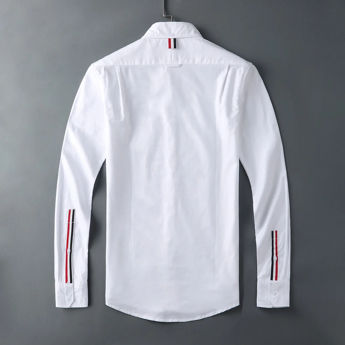 TB Man Casual Shirt Men Slim White Long Sleeve Casual Shirt Turn Down Collar Oxford Cuff Ribbons Men's Clothing