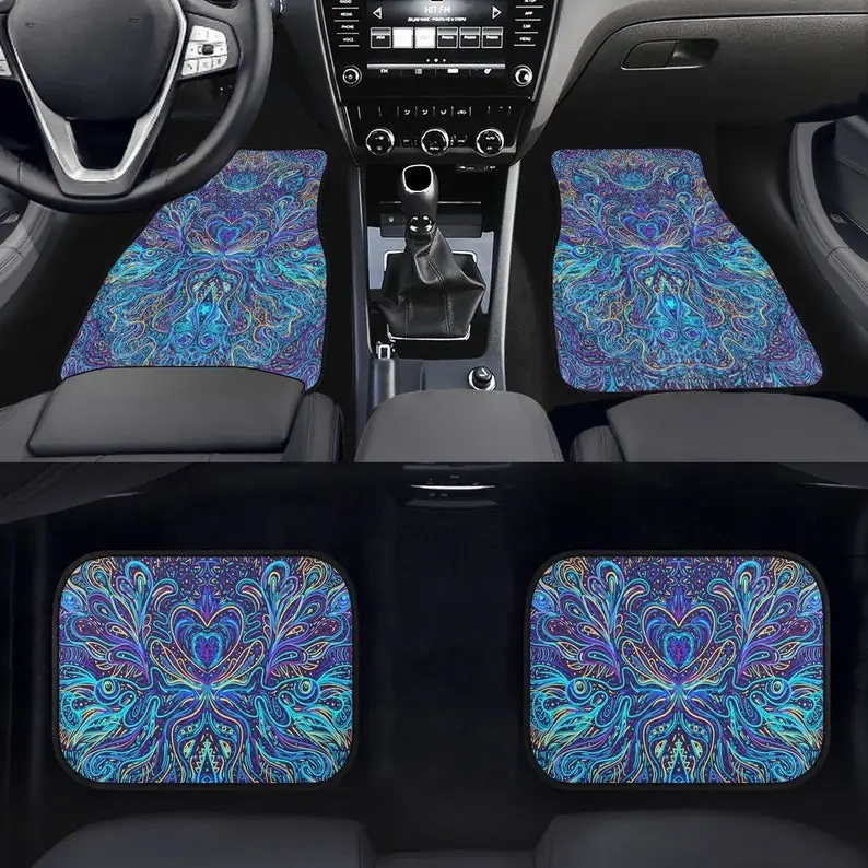 

Electric Blue Car Floor Mats, Trippy Mandala Car Mats, Psychedelic Decor, Hippie Car Mat, Blue Car Accessories, Stoner Gift, Blu