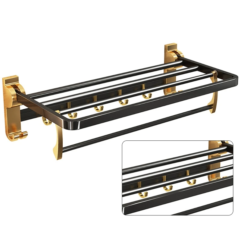 

Bathroom Aluminum Towel Rack Punch-Free Folding Movable Bath Towel Shelf Holder Bathroom Accessories