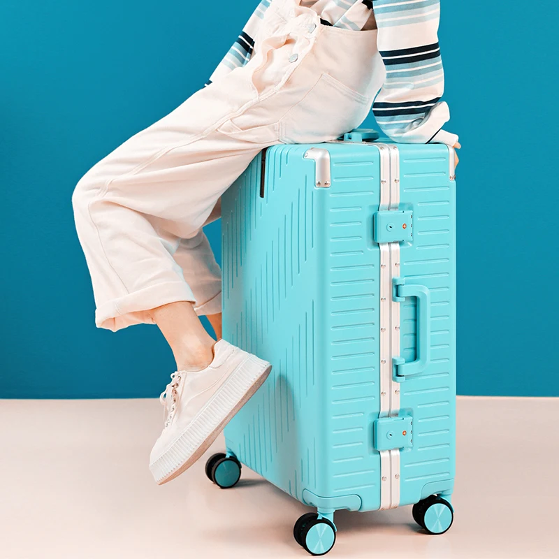 Travel Suitcase Aluminum Luggage Trolley Case Universal Wheel Storage Box Large Capacity Aluminum Frame Leather 20,24 Inch