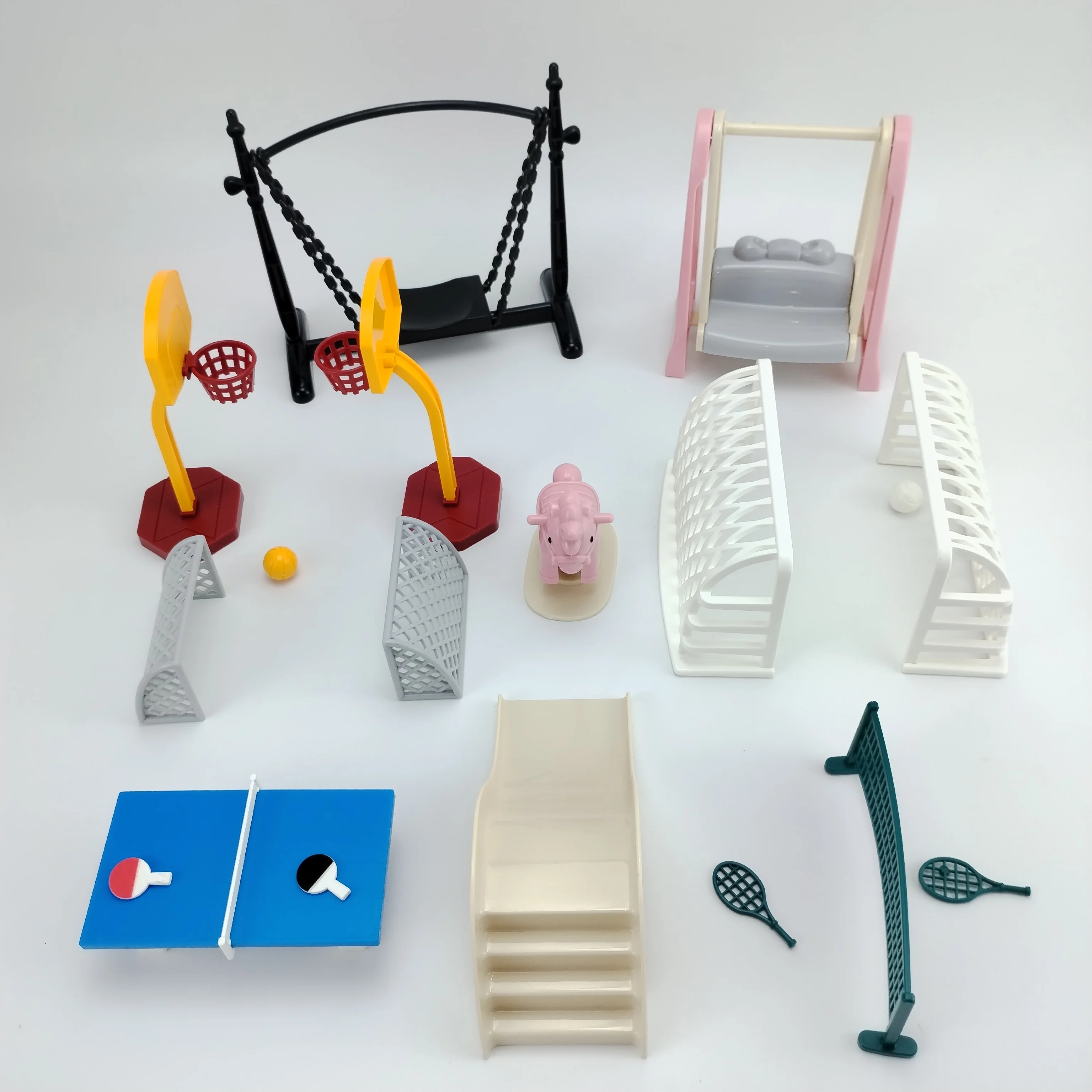 

Dollhouse Miniature Toys Forest family outdoor sport Pretend accessory Swimming pool, boat, ice cream cart, swing Kids Toys