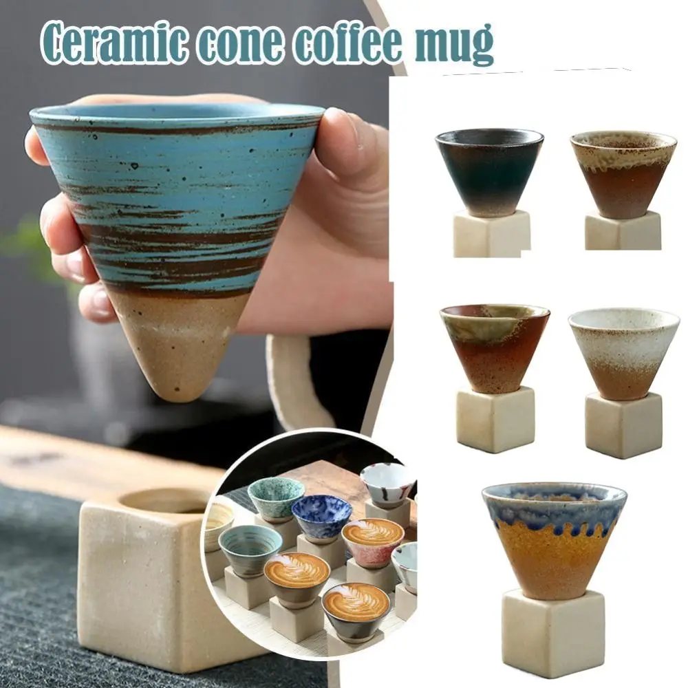 

Retro Conical Ceramic Coffee Cup Tea Cup Japanese Latte Pull Flowe Porcelain Cup Ceramic Coffee Cup With Base Household Mug