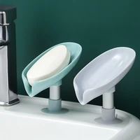 1pc suction cup soap dishes for bathroom shower storage leaf shape soap holder box plastic sponge plate tray kitchen accessories