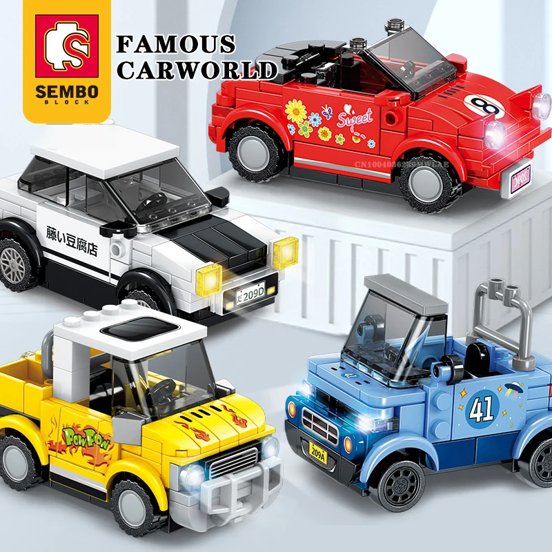 

SEMBO BLOCK Mini Race Car Building Blocks Set Of 4 Convertible Roadster Truck Vehicle DIY Playset Toys Gift For Kids