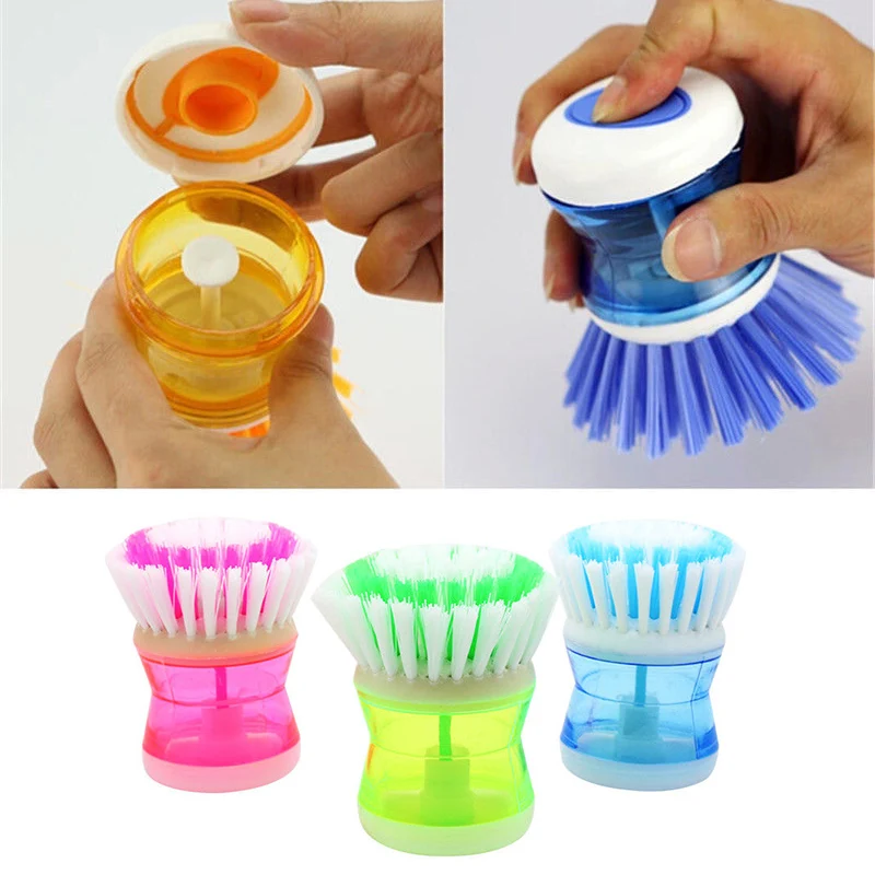 

1pc Random Color Liquid Soap Pressure Washing Brush Pot Dish Bowl Cleaning Brushes Scrubber Hand Washing Creative Kitchen Tools