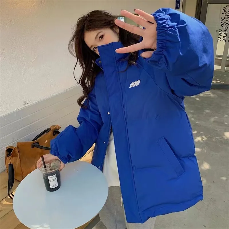 2022 Winter Down Cotton Coat Women Solid Loose Padded Jacket Puffer Parkas Casual Female Black Zipper Thickening Warm Outwear