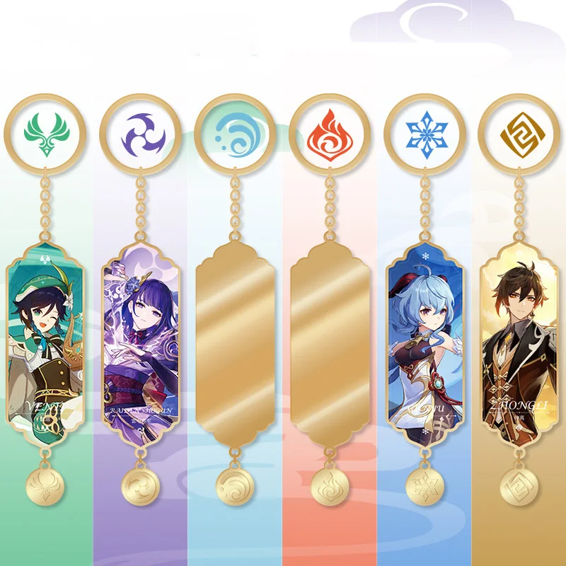 

Anime Genshin Impact Cosplay Keychain with Tassels Metal Xiao Ayaka Ganyu Hutao Kazuha Zhong Li Raiden Genshin Figure Accessorie