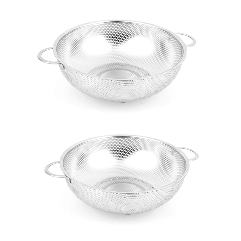 

2 Pcs Stainless Steel Colanders With Handle,Colander Perforated Strainer For Kitchen Pasta/Vegetable/Rice/Fruit/Food - M & L