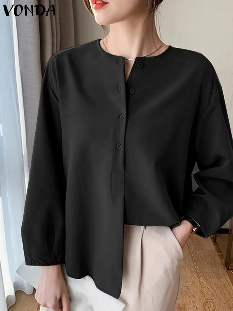 

Elegant Tops VONDA Women Vintage Shirts 2023 Summer Casual Solid Color Loose Long Sleeve Blouses Buttons Blusas Femme Oversized