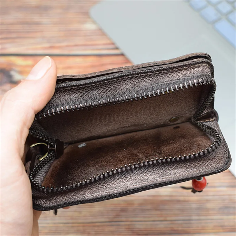 Simple vintage genuine leather men's women's key case casual fashion natural first layer cowhide car driving license coin purse