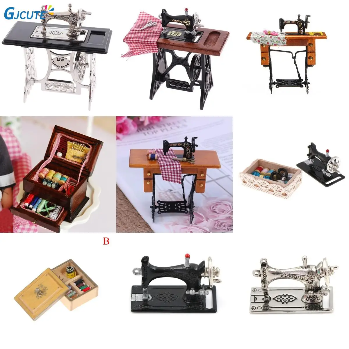 

Kids Dollhouse Decor Miniature Furniture Wooden Sewing Machine with Thread Scissors Accessories for Dolls House Toys for Girls