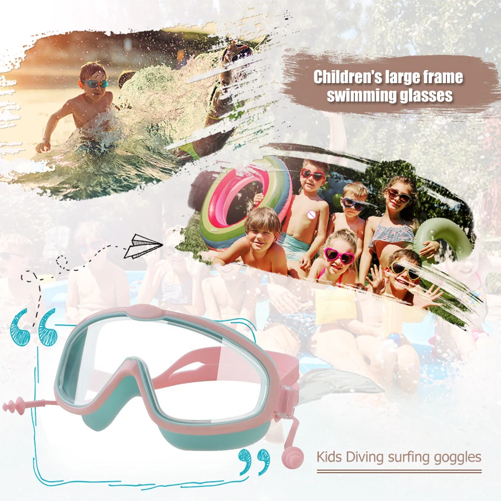 

Kids Swimming Goggles with Earplugs Adjustable Waterproof Eyewear Anti-Fog Gear Underwater Swimming Glasses for Boys Girls Divin